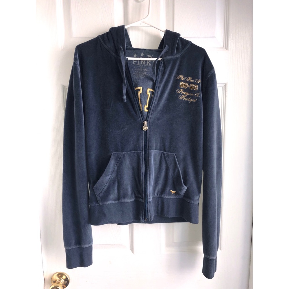 *SOLD* PINK VS Velour Perfect Zip Hoodie, Size Large